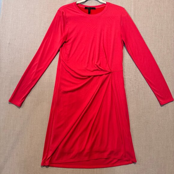 BCBGMAXAZRIA Red Long Sleeve Dress M Side Twist Gathered Front Stretch Knit - Picture 2 of 9